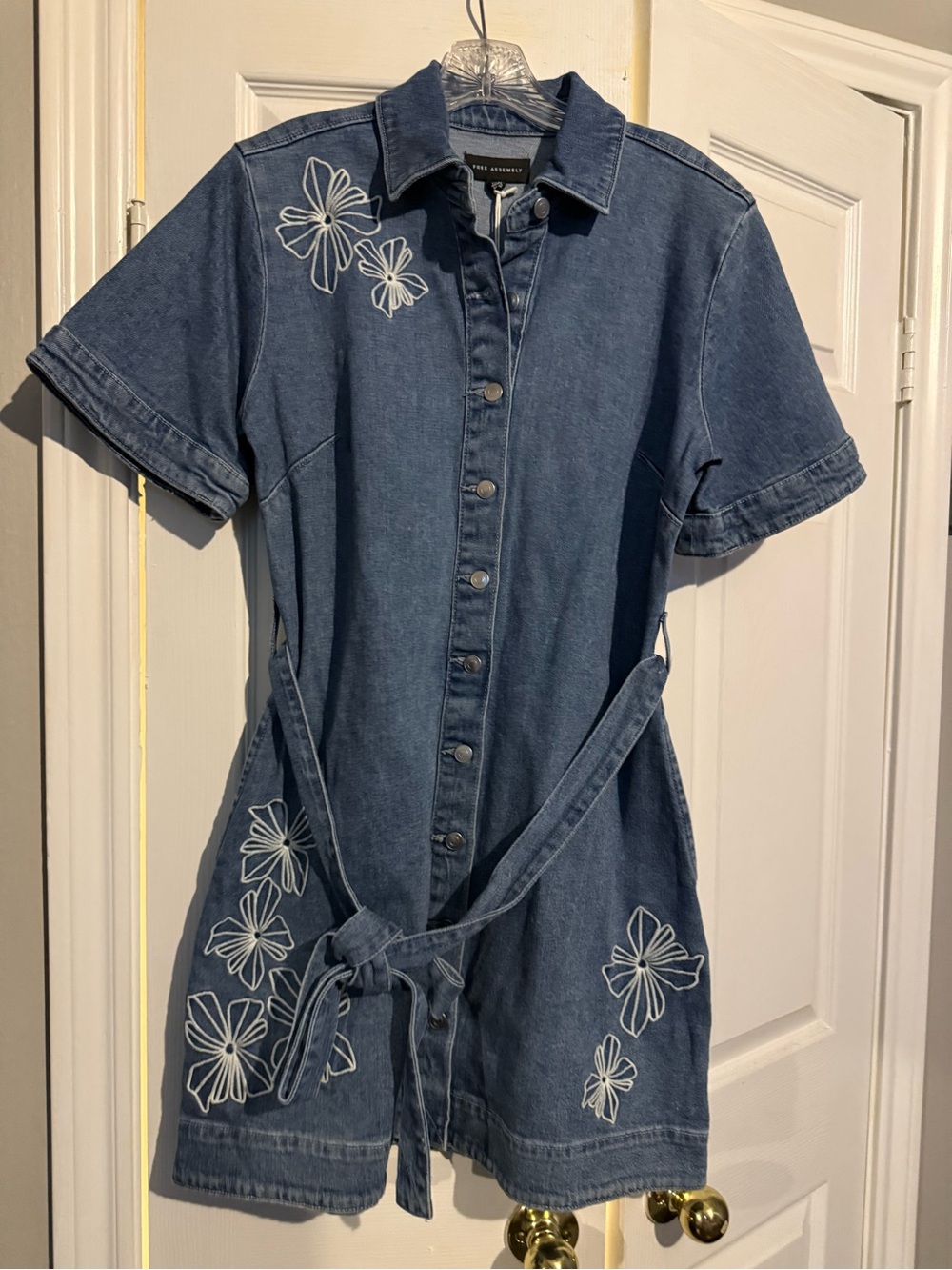 Mossimo Denim Floral Embroidered Shirt Mini Dress - Blue